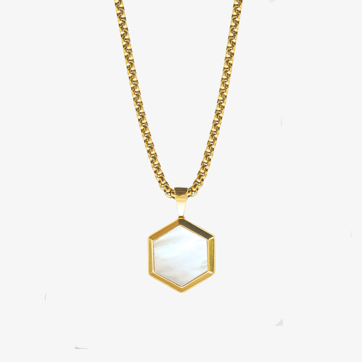 HEXAGON PEARL NECKLACE (GOLD)